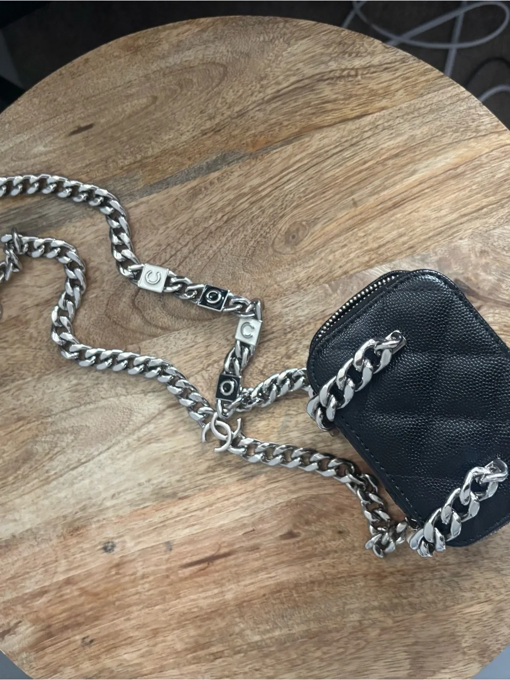 CHANEL Black Quilted Vanity Mini Crossbody with Silver CC
